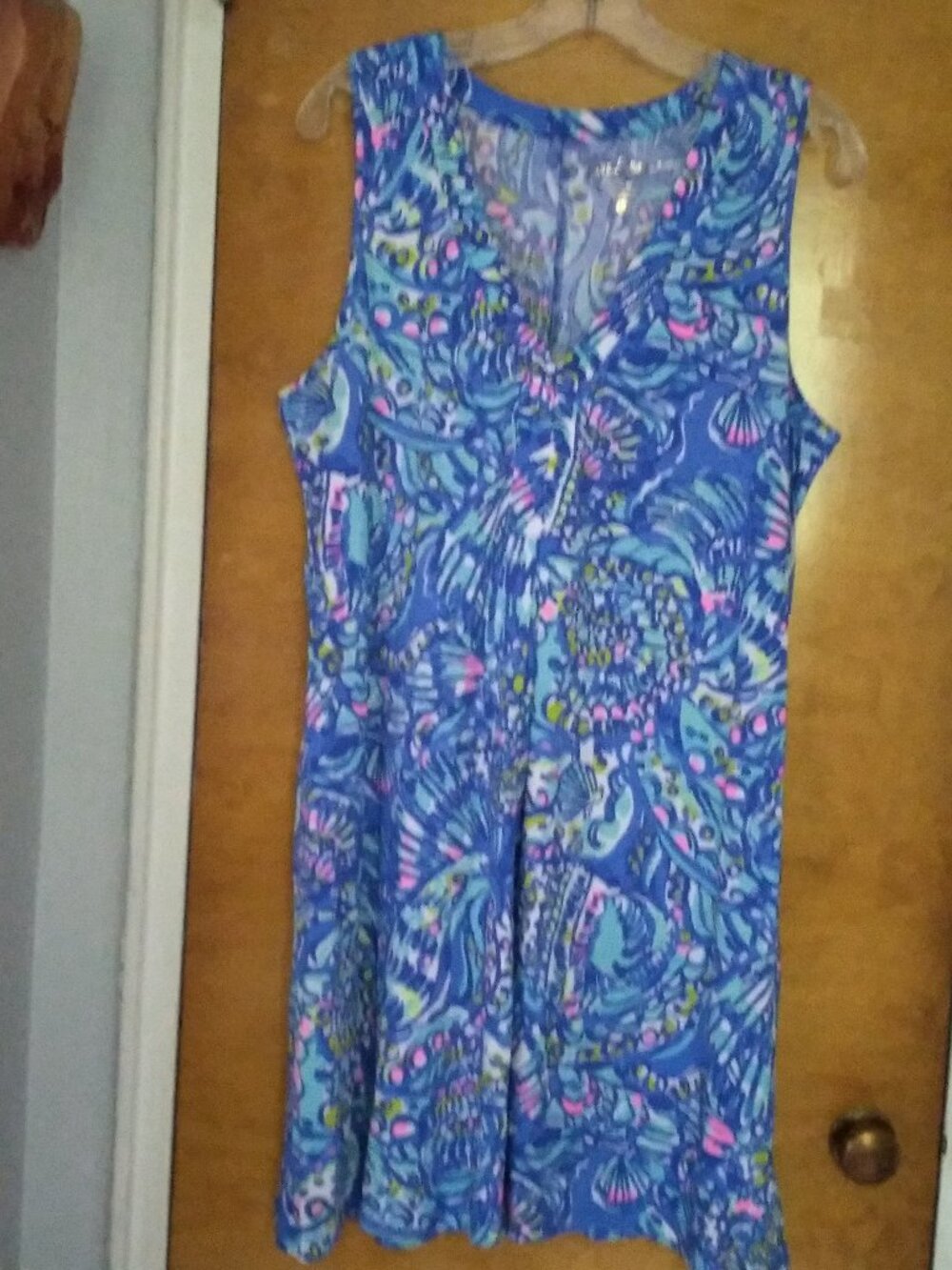 NWOT Lilly Pulitzer Amina V-Neck Swing Dress Brilliant Blue Ceviche- SZ Large